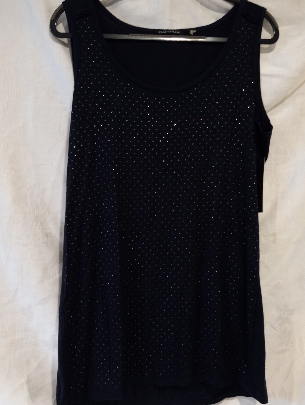 NWT Elie Tahari Navy Tank with Silver Dot Embellishments Large MSRP $148